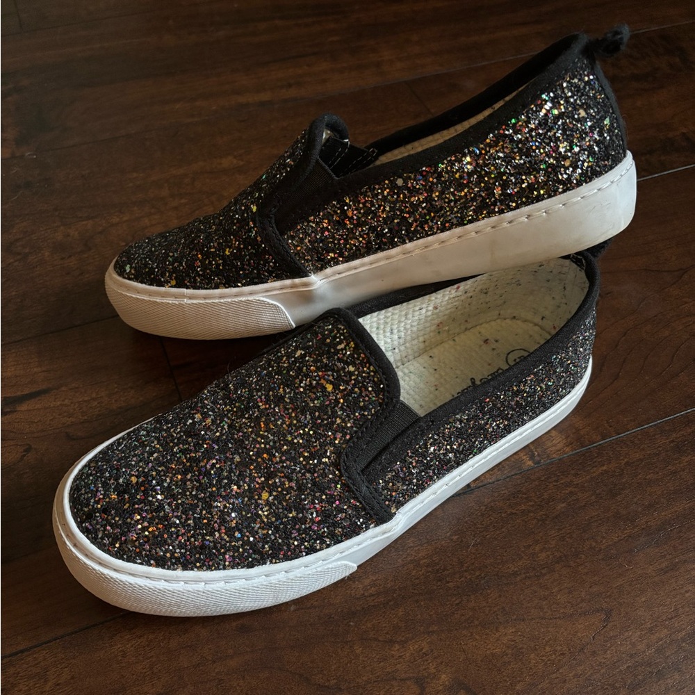 Black Glitter Slip-On Women's Sneakers